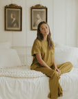 Matching silk sleepwear set for women.