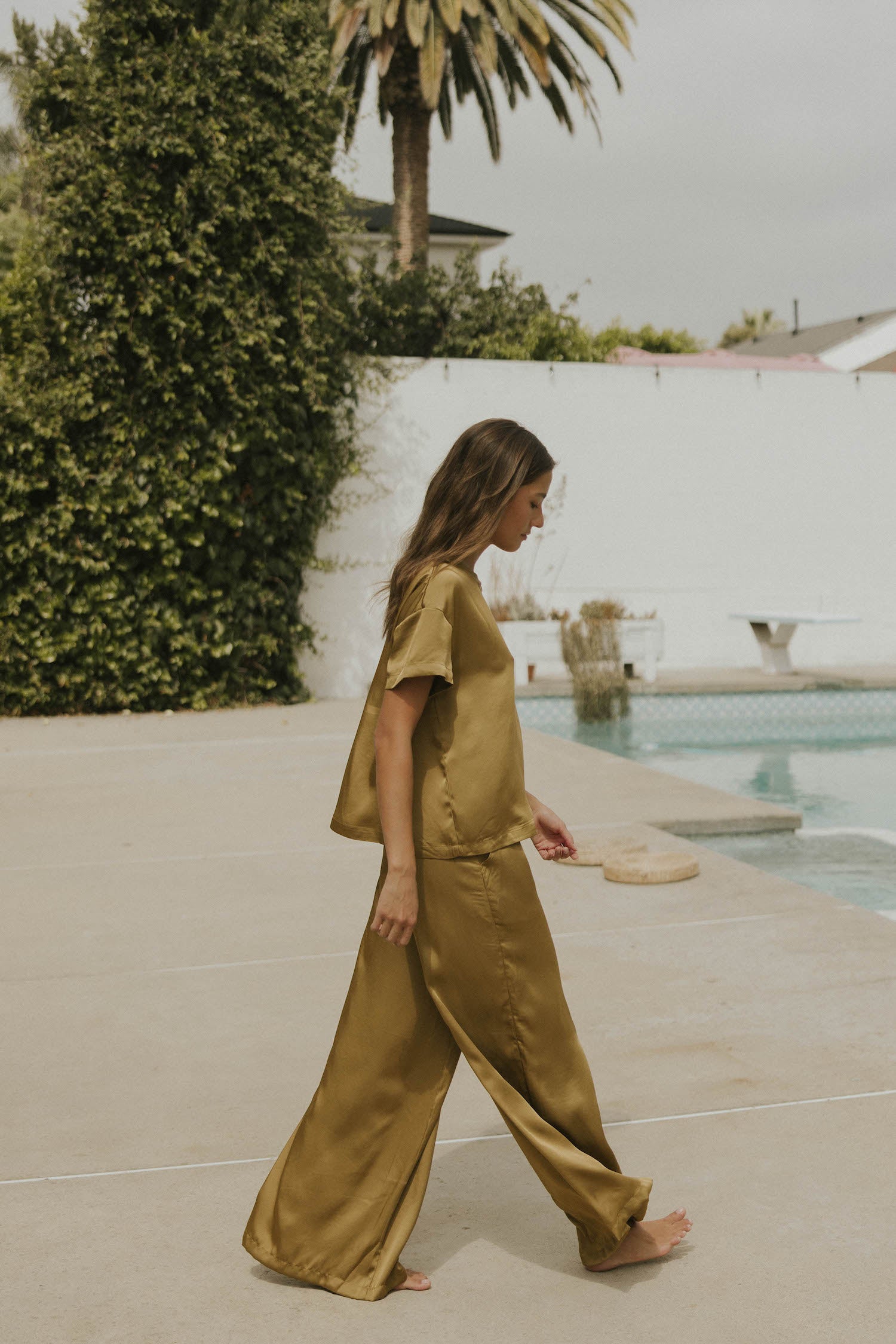 Matching silk sleepwear set for women.