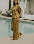Matching silk sleepwear set for women.