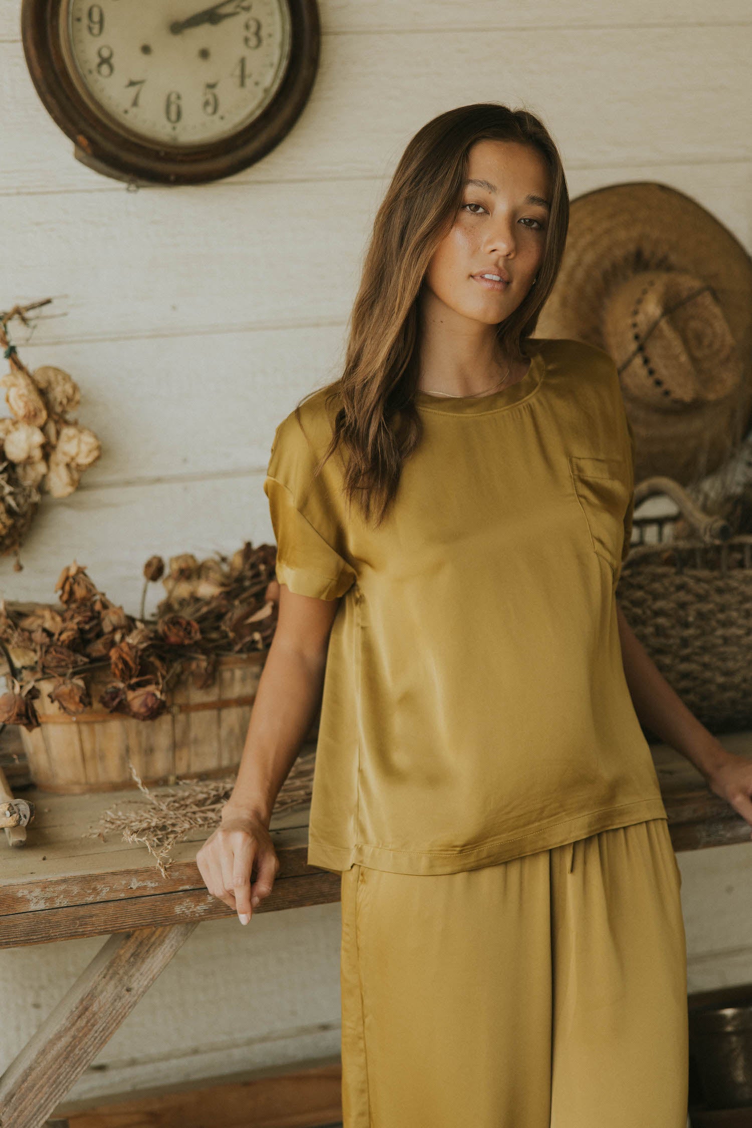 Silk loungewear top for women.