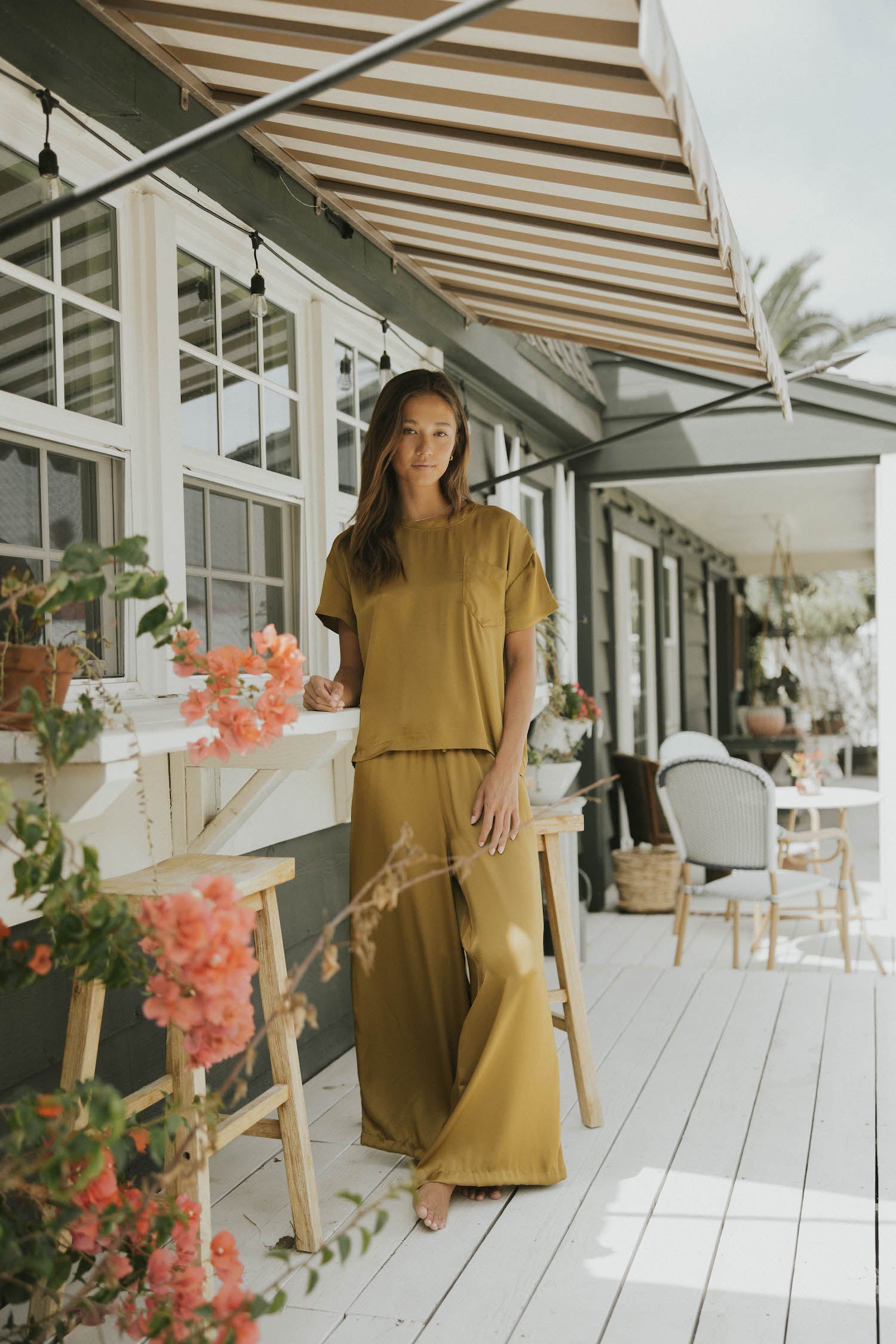 Matching silk sleepwear set for women.