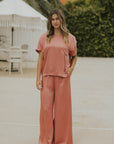 Wide leg silk pants for women.