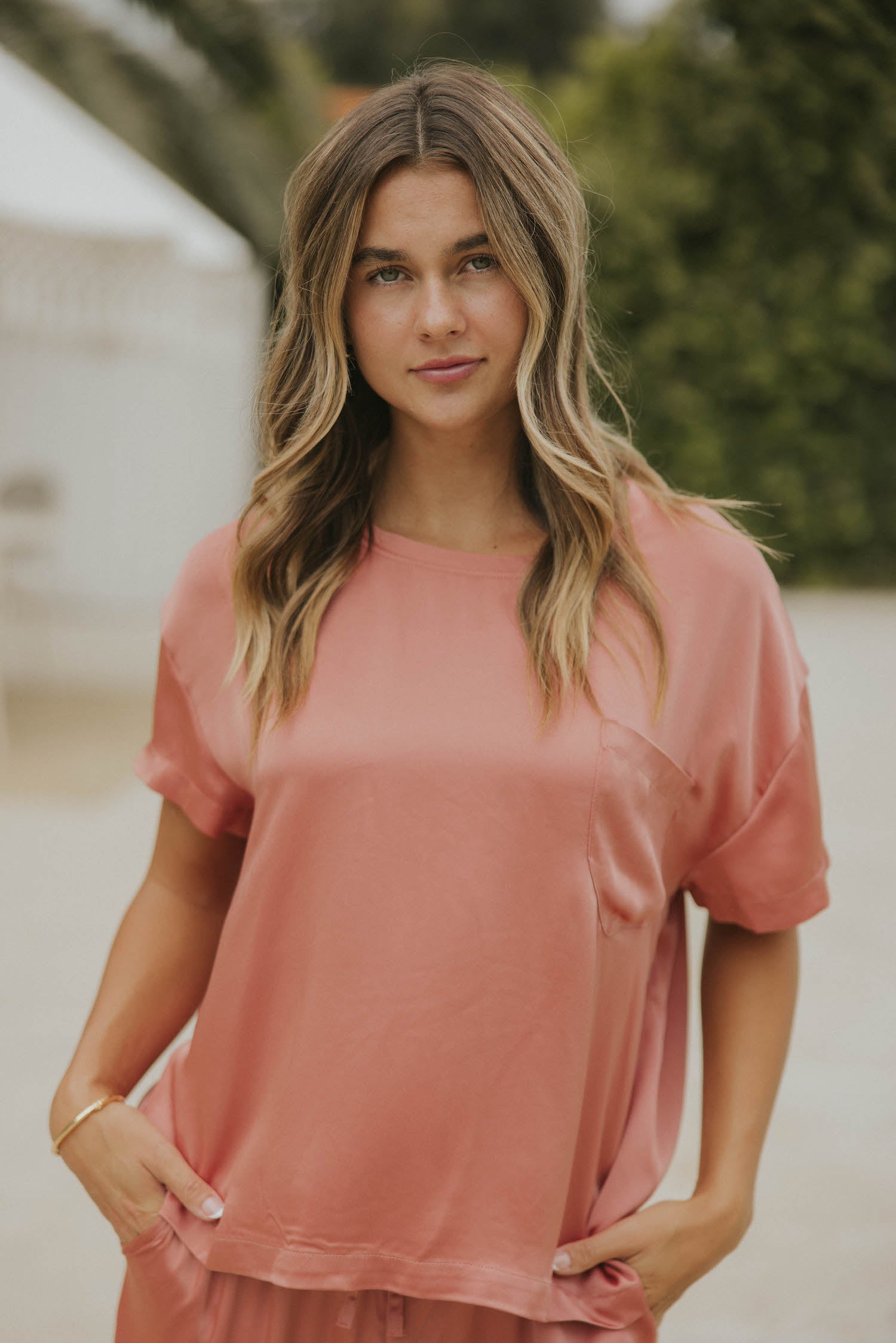 Silk loungewear top for women.