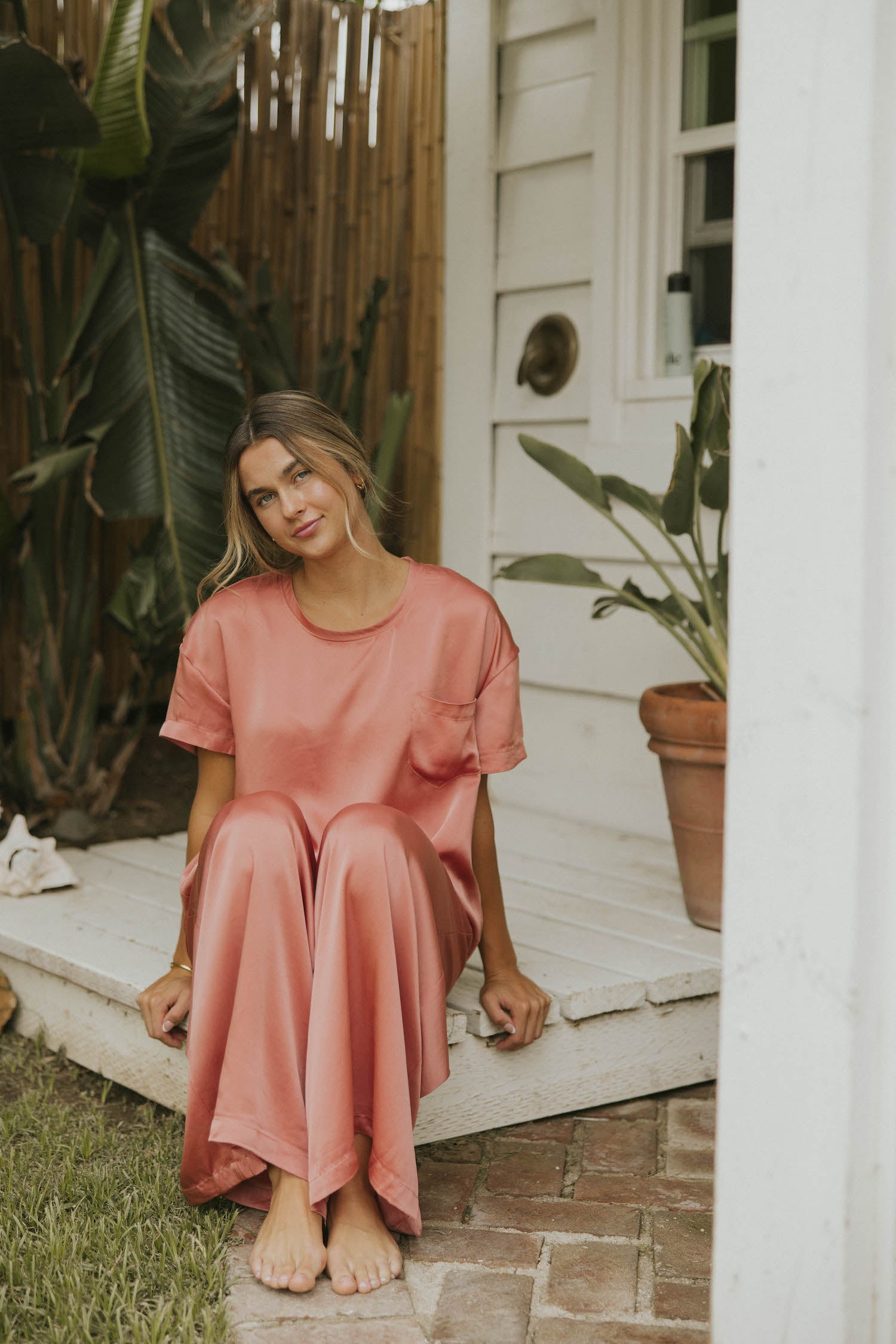 Silk loungewear top for women.