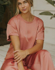 Matching silk sleepwear set for women.