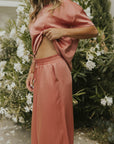 Matching silk sleepwear set for women.