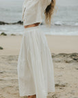 White two piece skirt set and linen two piece set. 