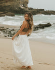 White two piece skirt set and linen two piece set. 