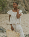 Lounge linen top and gingham top for women.