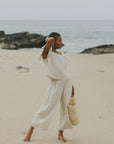 Matching linen lounge set for women.