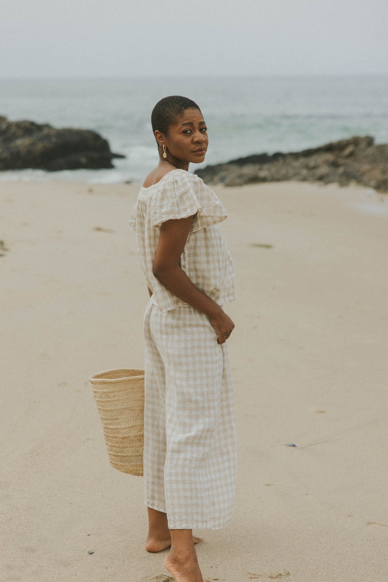 Wide leg gingham pants for women.