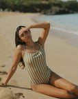 Vintage Striped Full Coverage One Piece Swimsuit