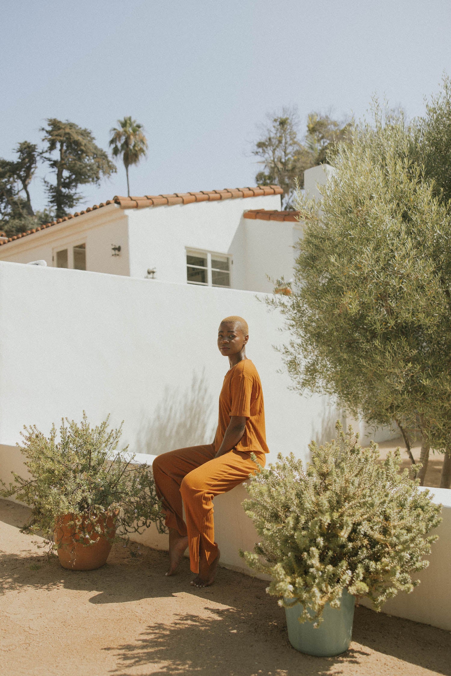 Orange casual matching loungewear set for women.