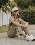 Sage green casual matching loungewear set for women.
