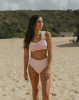 Dainty Cute Pink Feminine Tufted Longline Bikini Top