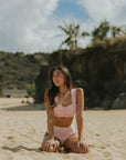 Cute Feminine Dainty Floral White and Pink Bikini Top