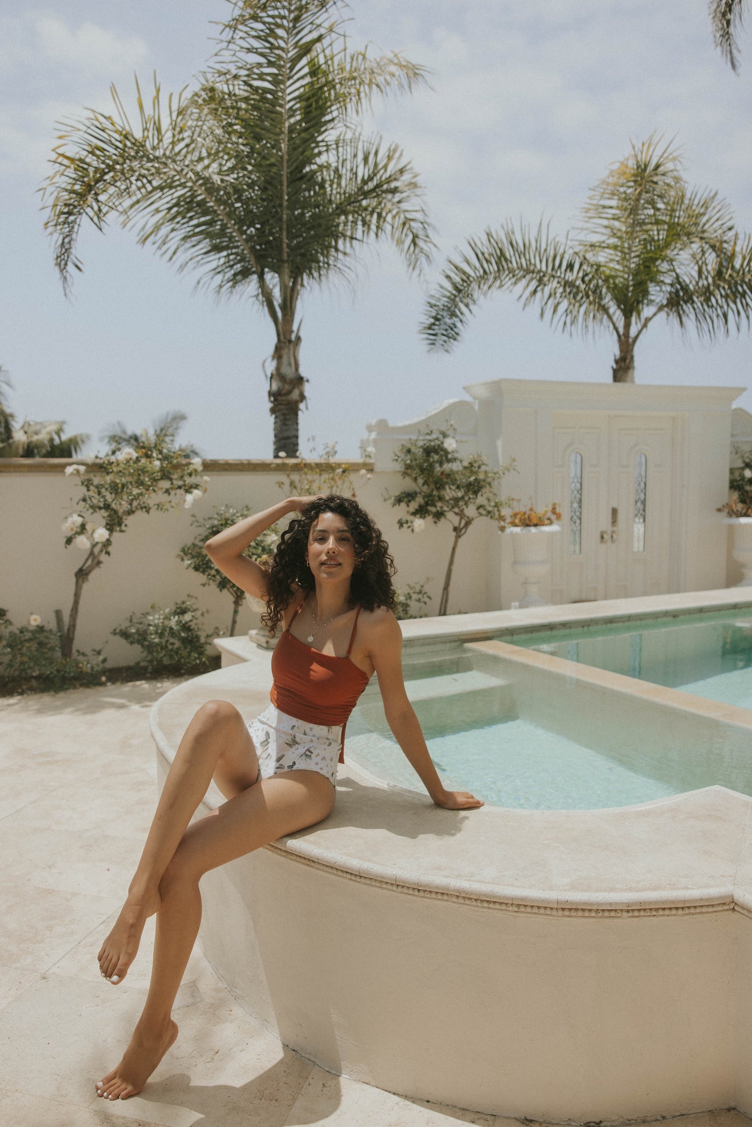 Rust Orange Modest Full Coverage Cute Tankini Top