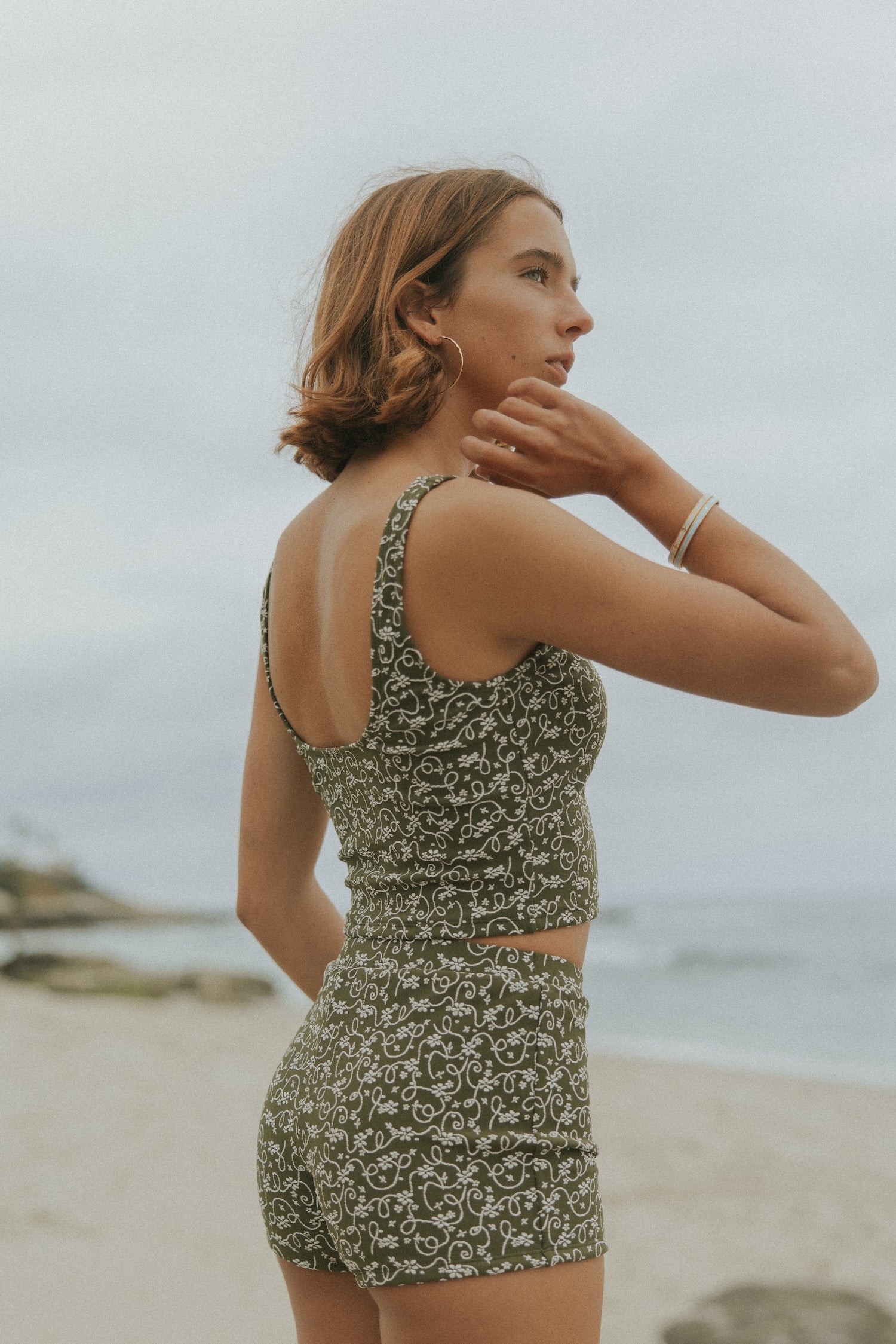 Floral Green and White Tankini with Boy Shorts