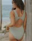 Cool Girl Modest Sage Green Classy One Piece Swimsuit