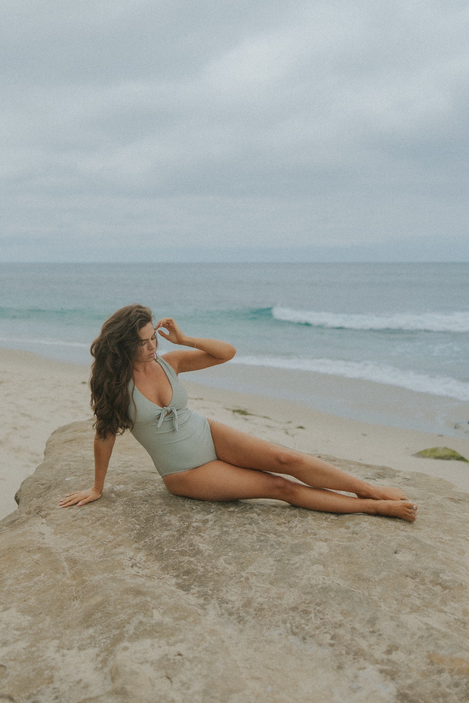 Cute Modest Sage Green Ribbed One Piece Tummy Control Swimsuit