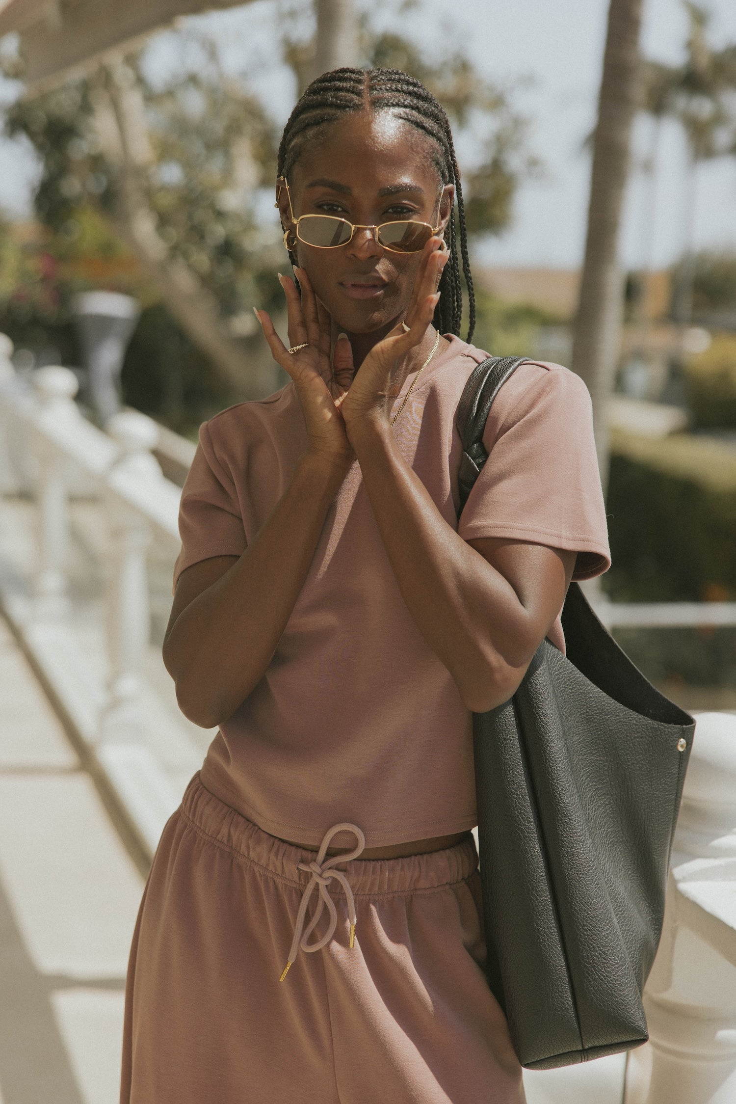 Matching pants and top set for women.