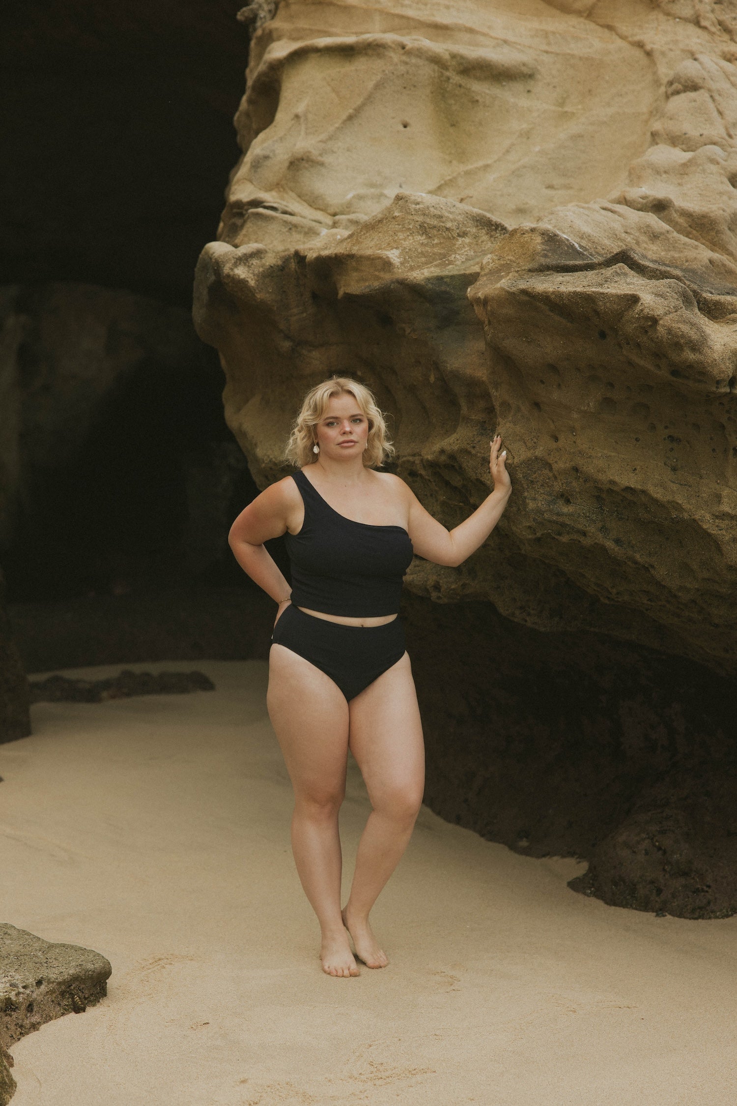 Simple Modest Black Bikini with One Shoulder Strap