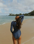 Full Coverage Cute Modest Blue and White Floral High Waisted Bikini Bottoms for Surfing