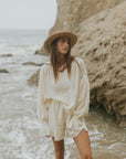 Muslin, cream matching beachwear set for women.