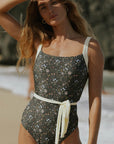 Vintage Cute Trendy Modest One Piece Swimsuit with Bowknot