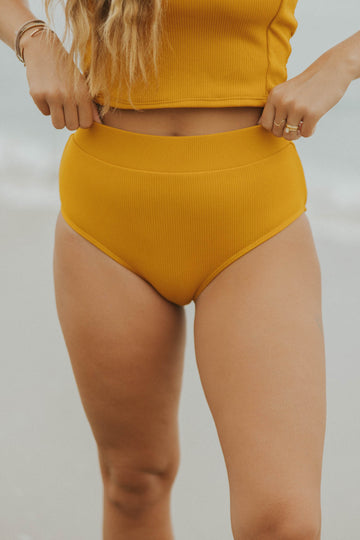 textured yellow high waisted womens bikini bottoms
