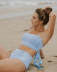 Cute modest light blue tankini top with tie back. 