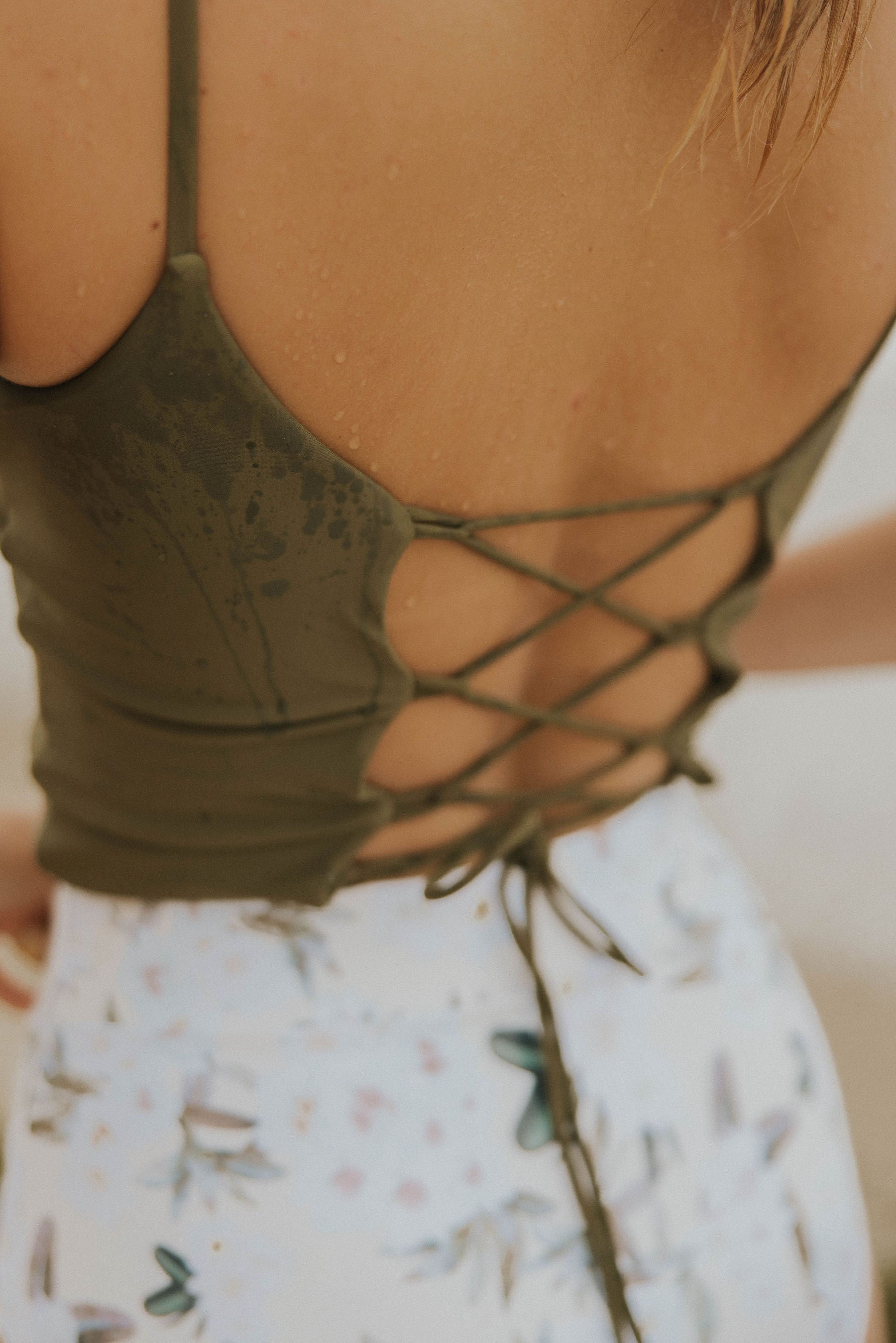 Cute modest full coverage olive green tankini top 