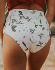 Neutral Floral High Waisted Full Coverage Bikini Bottoms