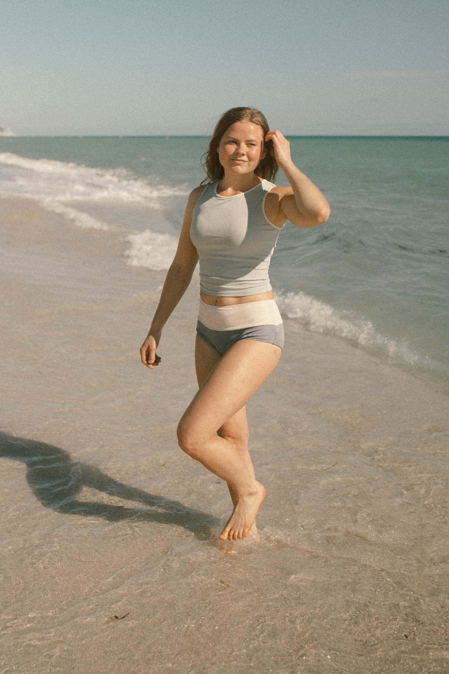 High waisted swim bottoms. 