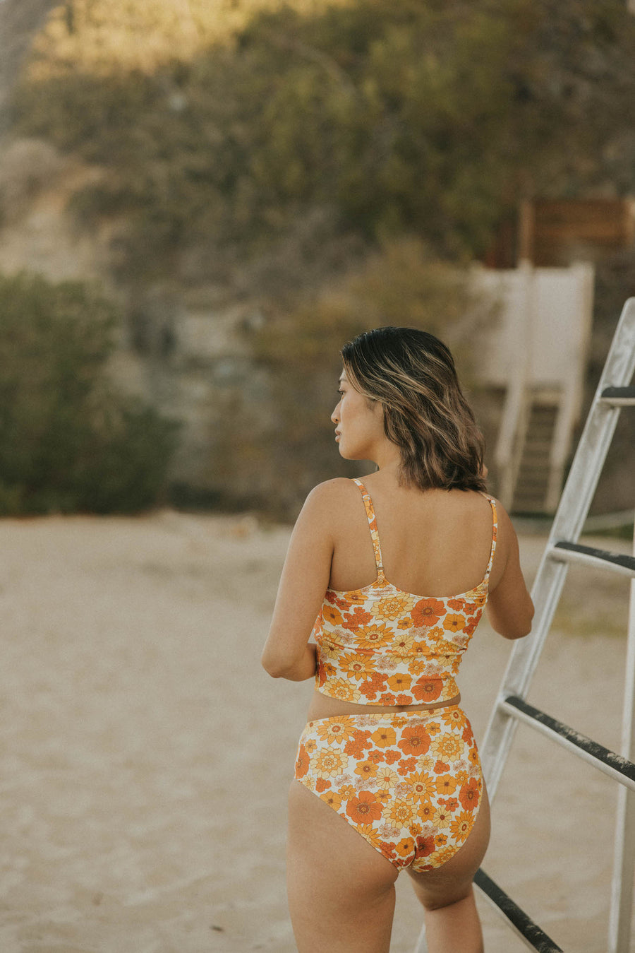 Retro Floral Longline Bikini Top Geode Swimwear