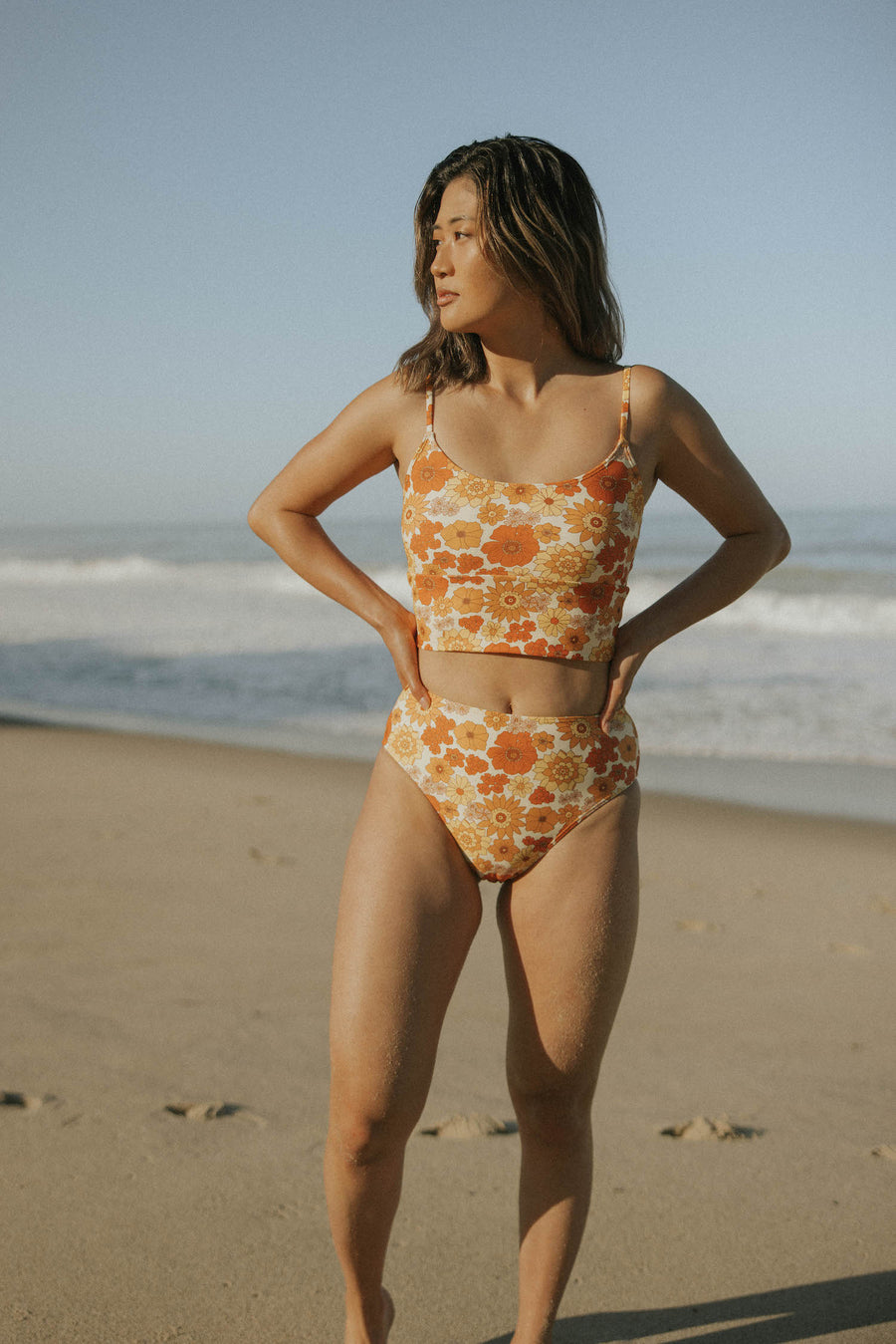 Retro Floral Yellow High Waisted Swim Bottoms