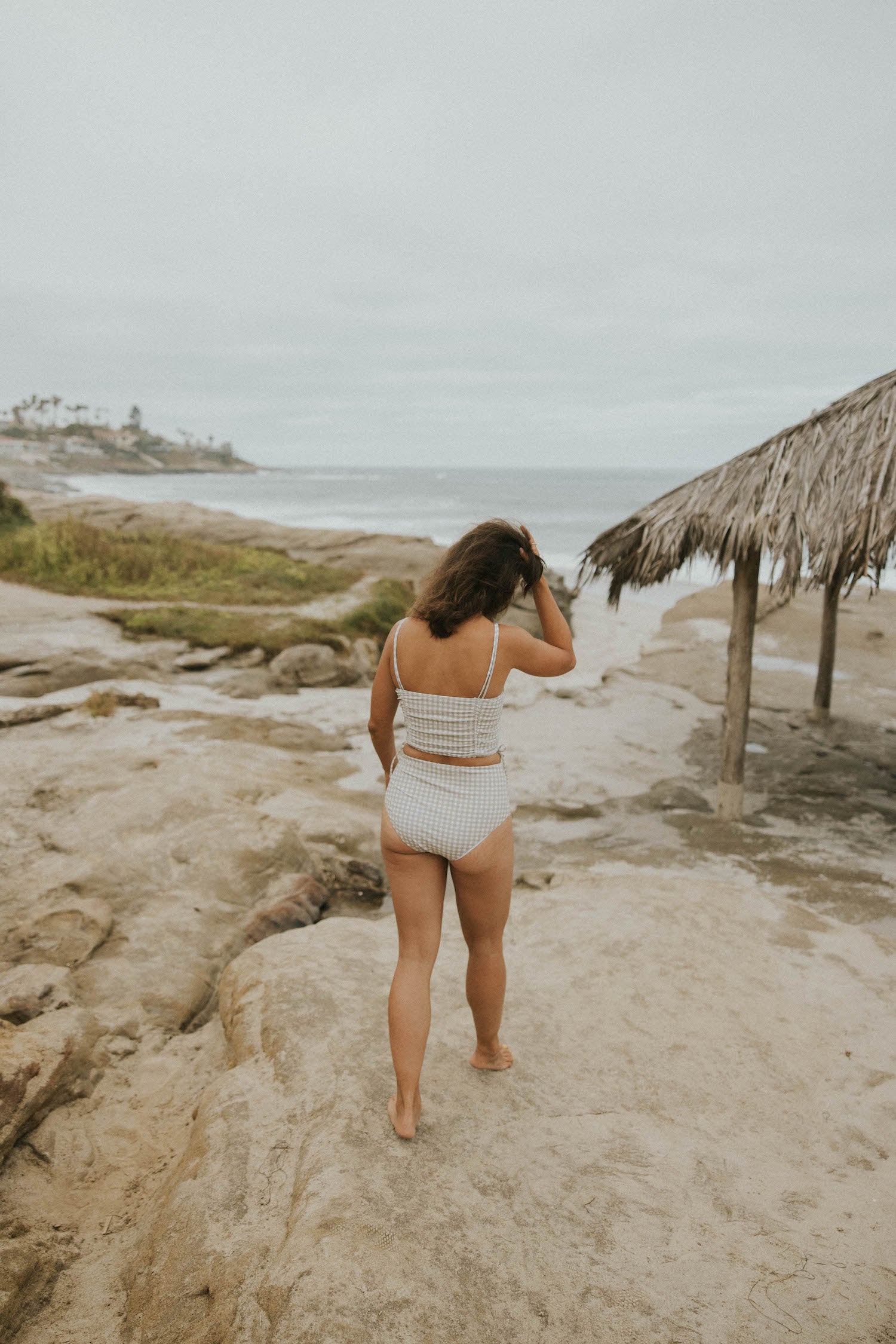 Gingham full coverage high waisted bikini bottoms.