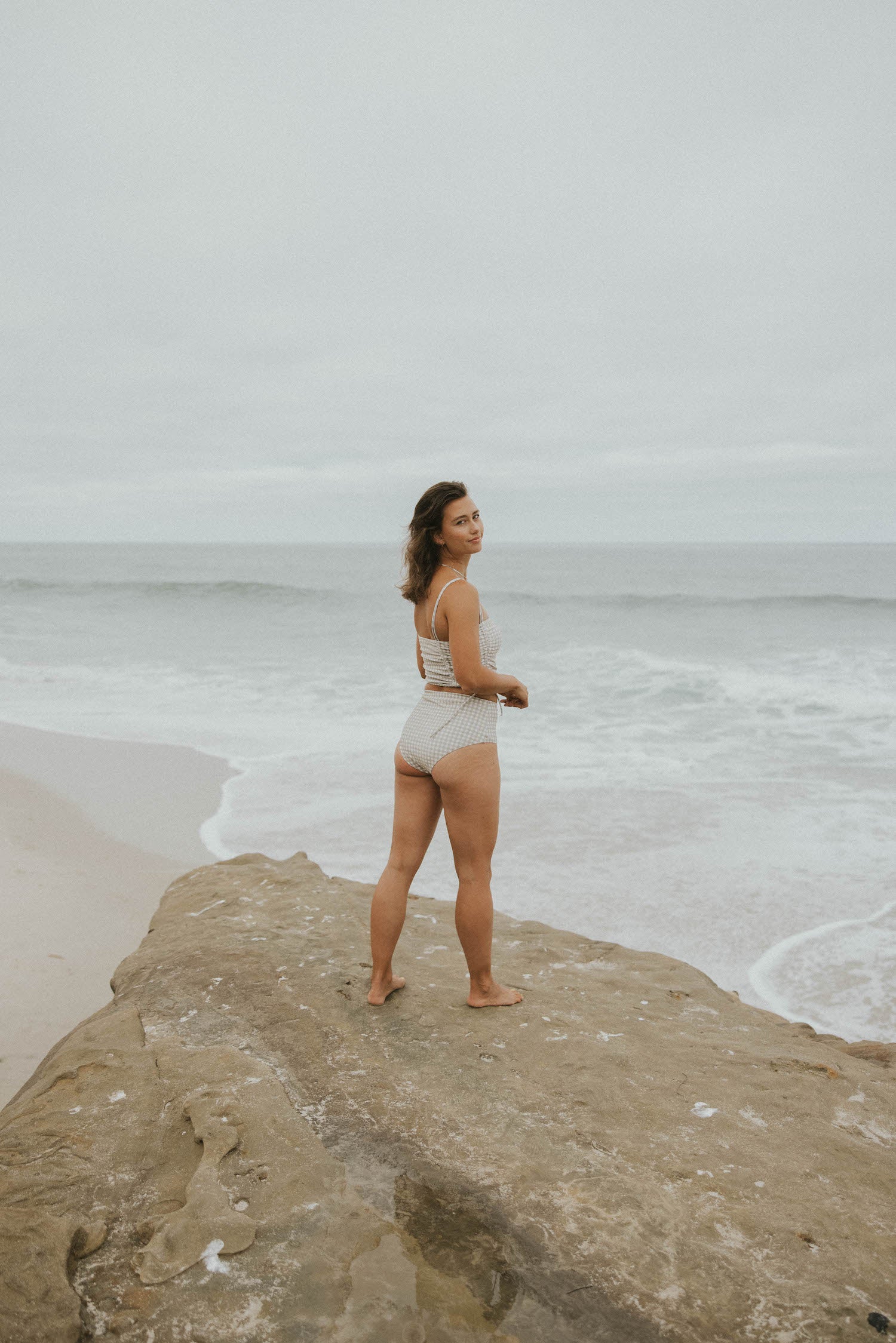 Gingham full coverage high waisted bikini bottoms.