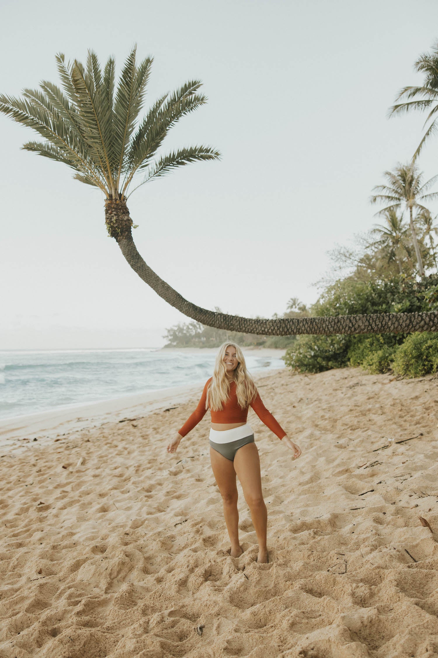 Cute modest active rust long sleeve tankini top