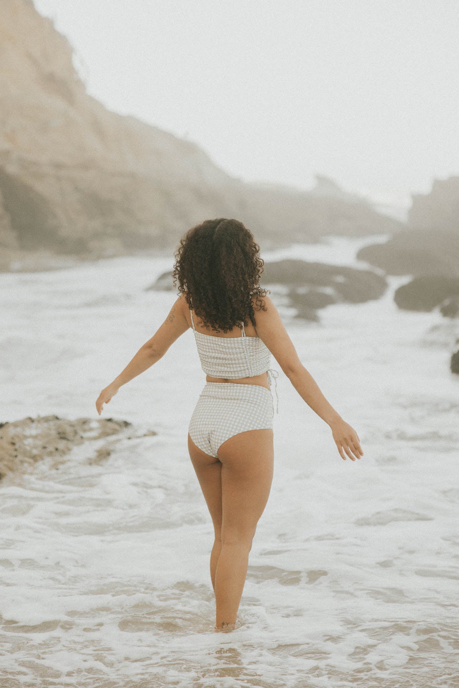 Gingham full coverage high waisted bikini bottoms.