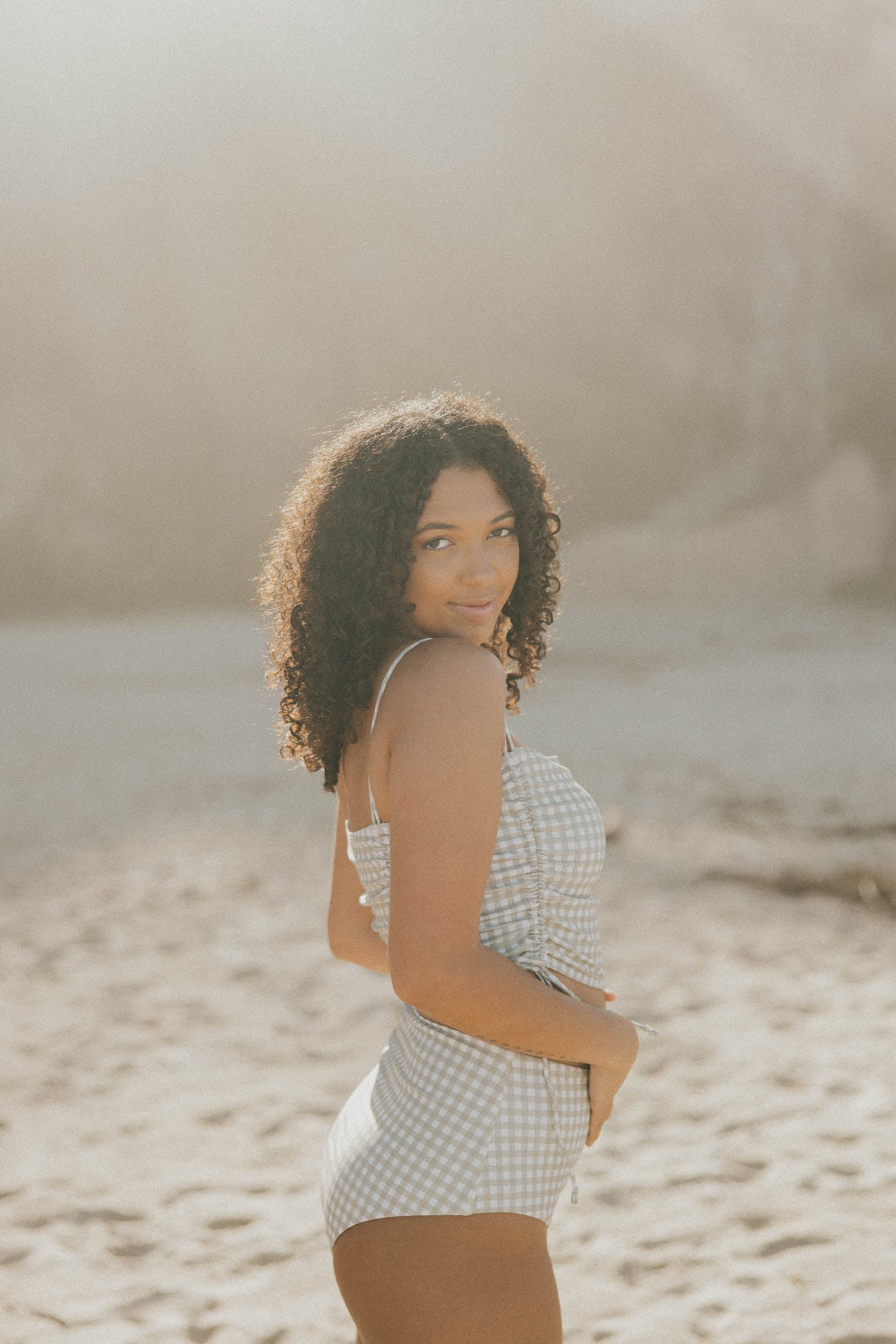 Gingham full coverage high waisted bikini bottoms.