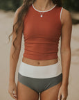 Cute modest red textured tankini top. 