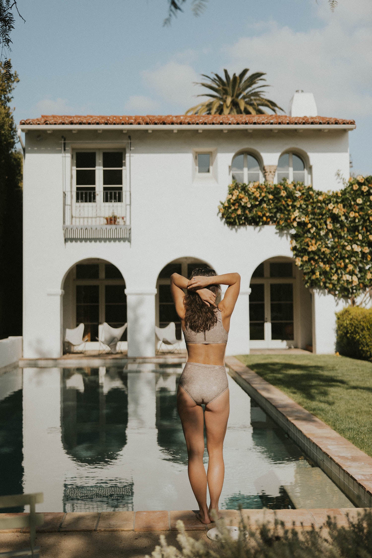 Vintage floral one piece swimsuit for women's neutral brown suit