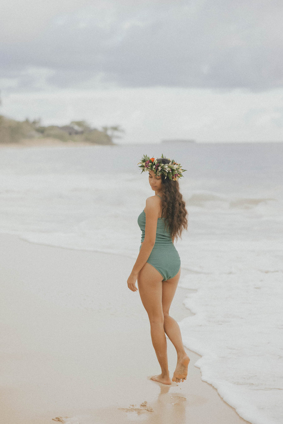 Striped Bikini with Green Tight Bottom - High Waist – Mocca Beach