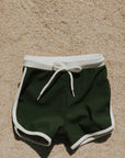 Infant and Toddler Dark green swim trunks adjustable waist