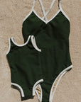Mommy and Me family matching swimsuits dark green