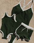 Mommy and Me family matching swimsuits dark green