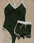 Mommy and me family matching swimsuits dark green swimsuits