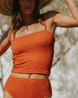 Dark orange two-piece ginger swimsuit for women