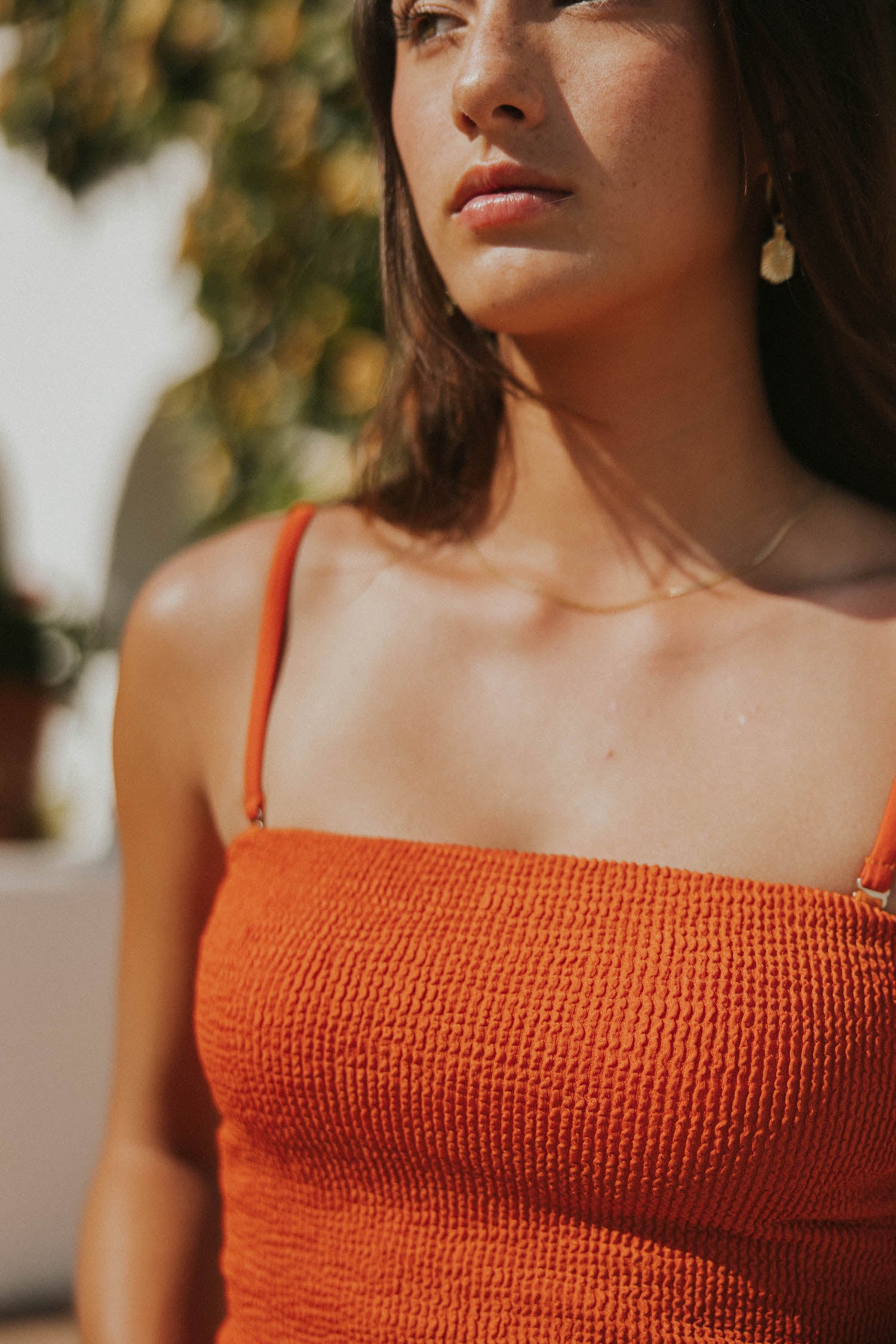 textured modest orange bikini set strapless swimsuit